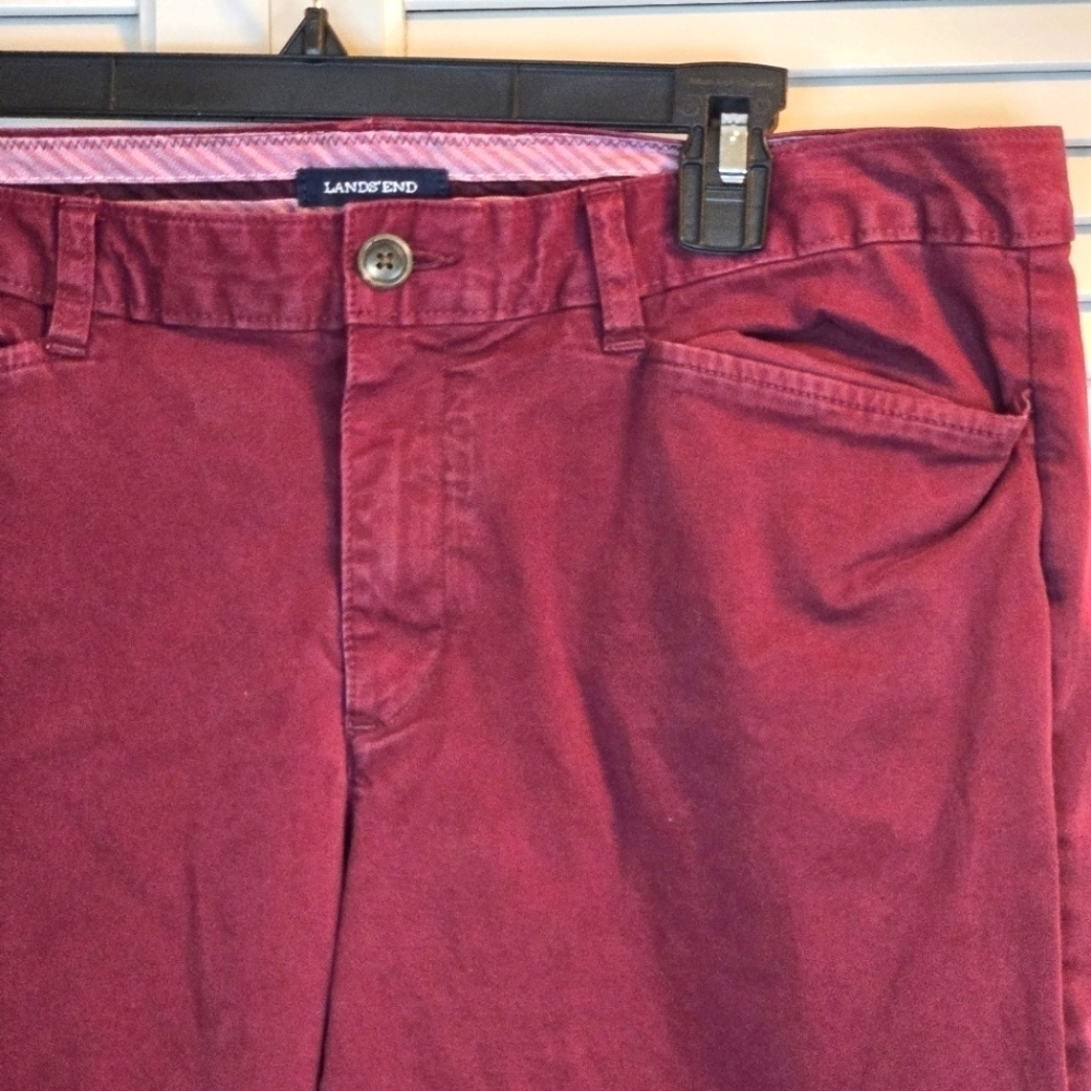Land’s End Jeans Women’s Fit 1 Size 12 Burgundy Red Denim Flat Front Slim Fit